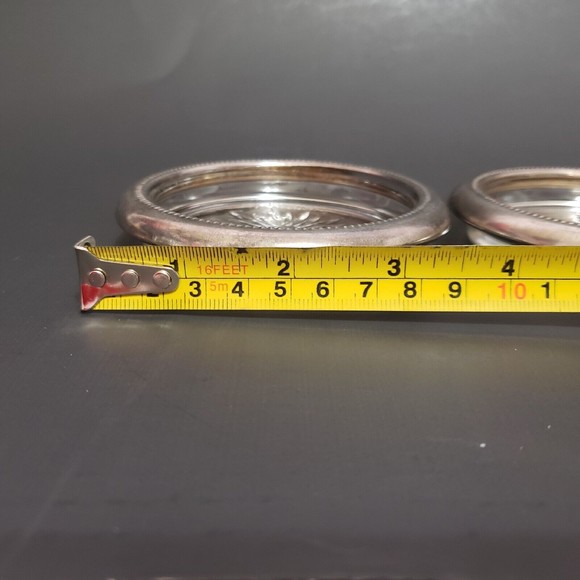 Leonard Silver plate Starburst Cut Crystal Coasters Lot of 2 ITALY - Picture 8 of 10